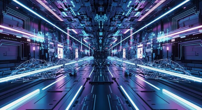 Futuristic Technology Background with Glowing Digital Grid, Cyber Network Lines, and High-Tech Data Visualization Design