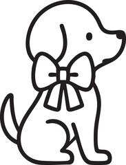 Minimal Line Art Dog with Bow Black Vector Illustration
