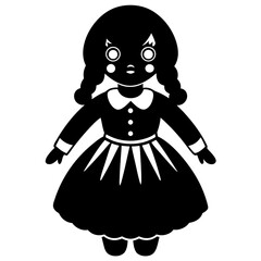 Stern cartoon doll with pigtails vector isolated on white background