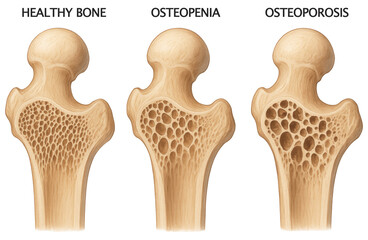 Medical Illustration of Healthy Bone Versus Osteoporotic Bone Density Comparison osteoporosis isolated on a transparent background