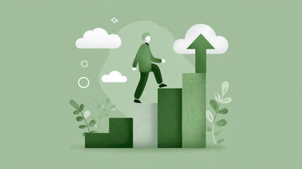 Ambitious person climbing chart symbolizes career growth and progress. motivational concept for success, development, and achievement