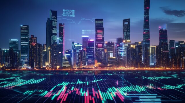 Night view of financial technology city