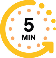 Five minutes timer icon with arrow and dots illustration