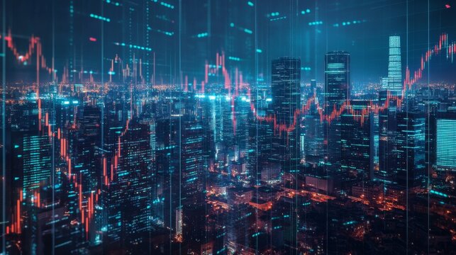 Night view of financial technology city