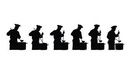 Chef silhouettes cooking isolated on white background, Vector
