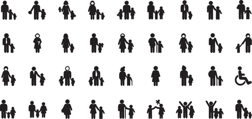 Collection of family icons representing diverse family structures and relationships