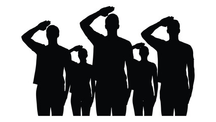 People saluting silhouette isolated on white background, Vector