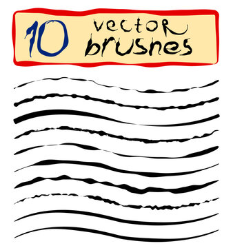 Set of 10 Ink Stroke Brushes &ndash; Vector Illustrator Brush Pack &mdash; Hand-Drawn Ink Brushes for Illustrator