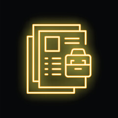 Yellow glowing neon icon representing job search with curriculum vitae and a briefcase