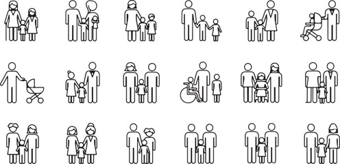 Variety of family structure outline icons diversity family composition concept