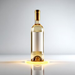 Elegant white wine bottle on a glowing circular base with a minimalist background