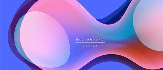 Abstract fluid shapes, vibrant colors blend. Modern design, smooth gradients create dynamic composition. Background features text elements.