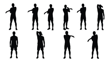 Men stretching exercise silhouettes isolated on white background, Vector
