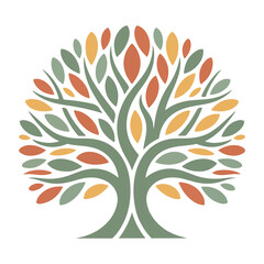 Stylized tree with green orange rust leaves on white vector graphic