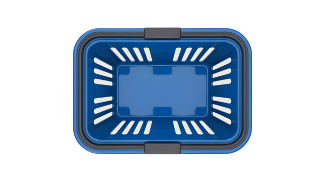 Modern blue shopping basket ready for groceries and retail purchases, perfect for e-commerce promotions and supermarket advertisements, showcasing consumerism