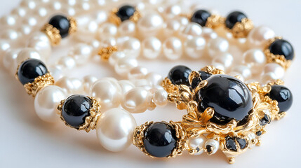 golden necklace on black