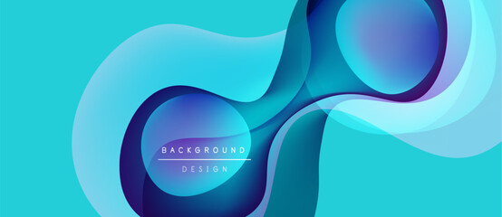 Abstract fluid shapes, vibrant blue tones, modern design. Smooth gradients create dynamic visual flow, perfect backdrop.