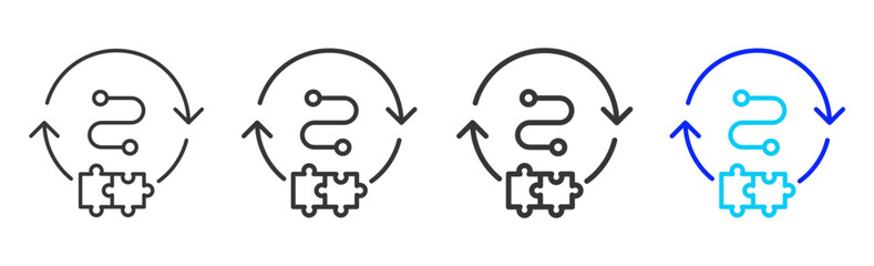 Change Management icon set collection in creative outline style for Resilience workplace strategy leadership adaptability planning growth innovation tools design