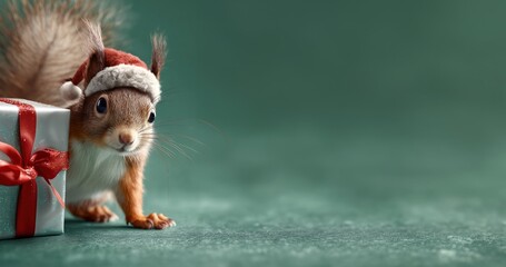 Weihnachtliches Eichh&ouml;rnchen mit Geschenk