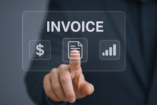 Invoice Processing Automation: Business Person Interacting with Digital Interface to Manage Financial Documents and Reports