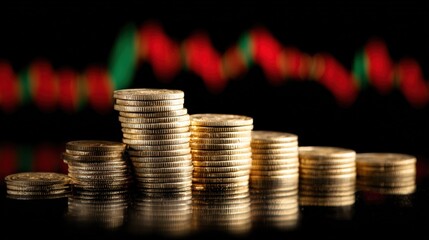 Coin Stacks Against Blurred Stock Chart Background Representing Financial Growth and Investment Opportunities