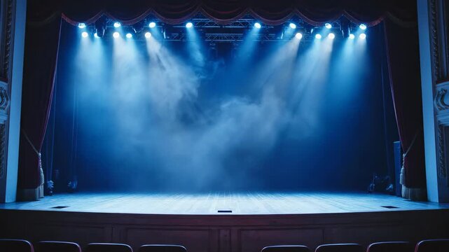 Opening Curtains on Stage With Dramatic Lighting in Theatre
