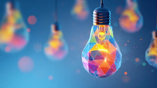 Colorful Abstract Light Bulbs Floating: Innovation, Creativity, and Bright Ideas Concept for Business and Design