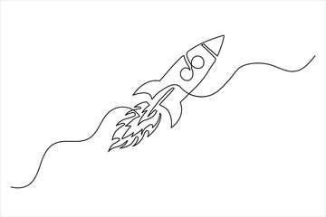 Minimalist outline drawing of a space launch symbol © Neelufar