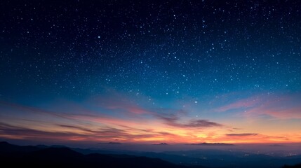 Sunset and mountain scenery under the starry sky