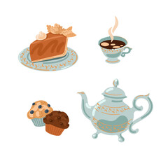 Autumn Tea Party Aesthetic Vector Illustration