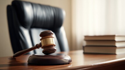 Obraz premium Gavel and Law Books on a Wooden Desk: Justice System and Legal Practice Depiction