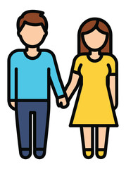 Couple Holding Hands Icon Vector Illustration in Flat Outline Style