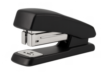 Black office stapler for paper fastening, essential stationery tool used for organization and document binding