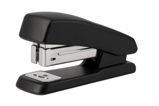 Black office stapler for paper fastening, essential stationery tool used for organization and document binding