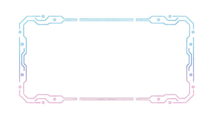 Futuristic Neon Circuit Board Frame. Glowing Pink and Blue HUD Technology Border with Transparent Background.