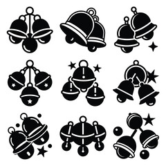 sleigh bells vector icon set silhouette icon set, Vector illustration