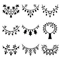 tree garland vector icon set silhouette icon set, Vector illustration