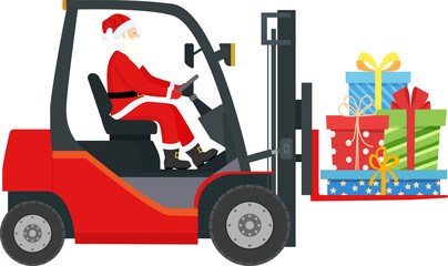 Santa Claus in Empty Red Forklift.