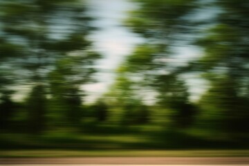 Blurred trees create motion effect.
