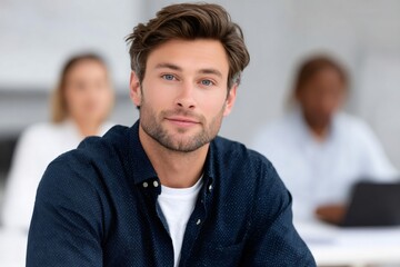 Young confident businessman smiling in office meeting
