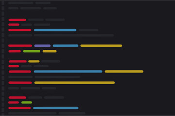 Abstract colorful programming code interface on dark background