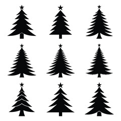 christmas tree silhouette icon set, Vector illustration