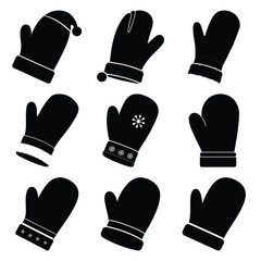 santa glove silhouette icon set, Vector illustration