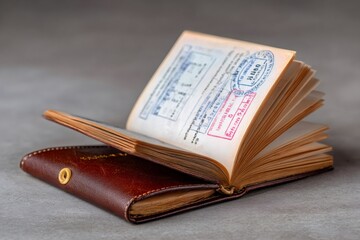 Open passport with visa stamps for international travel