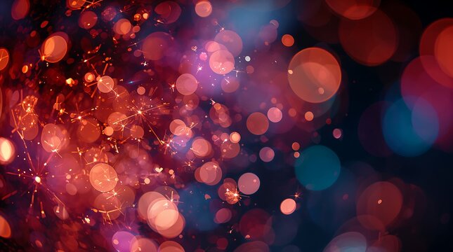 Abstract glowing bokeh lights and particles in a dark background - Powered by Adobe