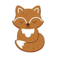 Cute, Delicious Fox Gingerbread Cookie with Icing Decoration for Christmas - Vector Illustration