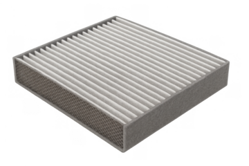 Car cabin air filter for vehicle ventilation system maintenance, providing clean air and particle filtration on transparent background