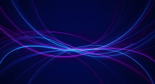 Abstract swirling blue and purple light trails on dark background