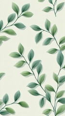 Fototapeta premium Green leaves with subtle shadows forming a repeating botanical pattern, presenting a fresh and natural background suitable for design, decoration, or wallpaper