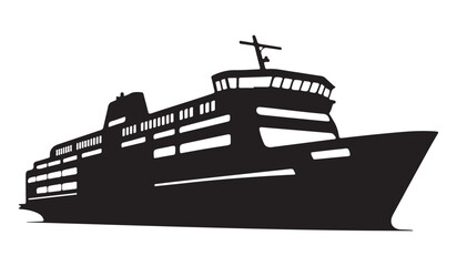 Silhouette of a large passenger ferry boat sailing on the water at night